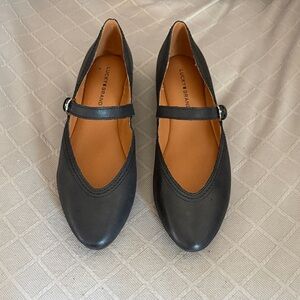 Lucky Brand Black Leather Maryjane Flats with Adjustable Strap
